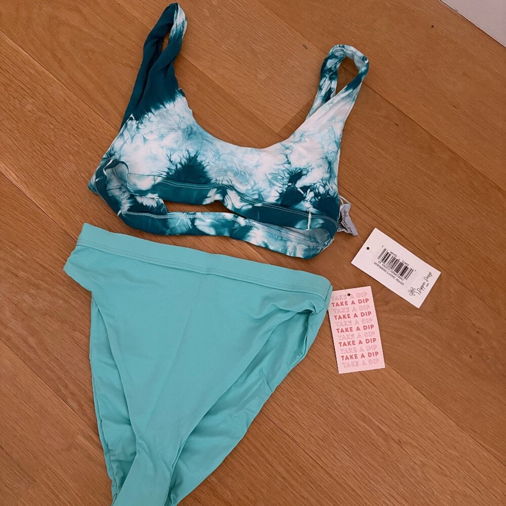 Dippin' Daisy's Carnival Tie Dye V-Cut Triangle Top + Turquoise Bottoms NWT